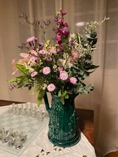 Antique Sarreguemines slippers, 1900s era, large ceramic pitcher.