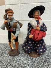 Vintage C. Peirano French Santons de Provence Clay Figures – 11" Pair Folk Art $