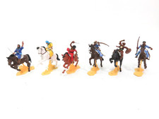 6 Vintage Britains Plastic 3 1/2" Mounted Figurines On Horses (S)