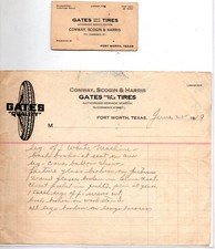 1919 Fort Worth Texas Gates Tires Service Station Business Card Letterhead
