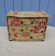 ANCIENNE BOITE A COUTURE COMMODE 3 TIROIRS DECOR DE FLEURS SHABBY