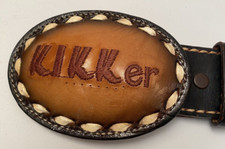 Tony Lama Sz 32 Mens Leather Belt & Buckle Kikker KIKK Houston Radio Brown Women