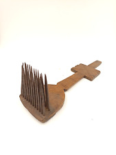 Antique African Folk Art Carved Wood & Raw Iron Monoxyl Carder Comb