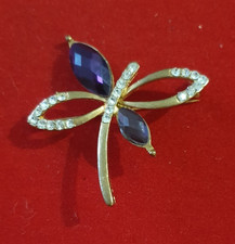 BROCHE VINTAGE - LIBELLULE DORE STRASS