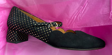 CHIE MIHARA SUEDE SHOES IN BLACK DOTS IN GOLD ACCENT LOW HEELS 37 6.5 SPAIN NEW