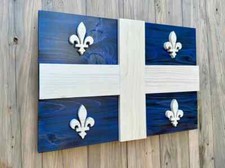 Wooden Quebec Flag Fleur de lis Official Ratio Wood Bois Wall Art Canada Provinc
