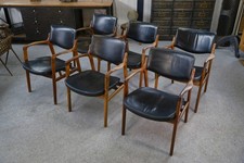 Set of 6 Scandinavian Leather and Rosewood Armchairs by Gondo Gravesen