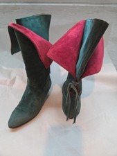 Bottes vintage Unique Rare CASSANDRE Green And Red Suede US Size 6.5 Euro 36.5