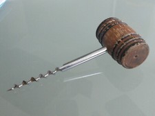 Antique corkscrew / wooden barrel shape / 1950s.
