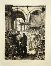 Coin Marche Venise GRAVURE Eau Forte GEORGES GOBO Italie XX°