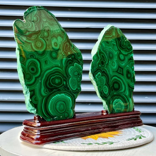 Pair malachite slices - lb,