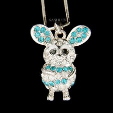 3D Bleu Souris Hamster Rat Gerbille Chinchilla Avec Cristal Swarovski Collier