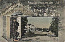 Antique Postcard Nasse Grusse aus BAD NAUHEIM GERMANY Woman w Umbrella