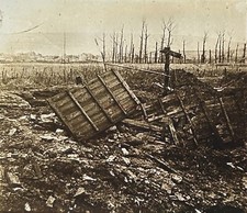 WWI 14-18 Village on Fire Ruins Vintage Stereo Plate
