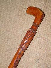 Antique Rustic Meranti Walking Stick W/ Snake & Twisted Pattern Shaft - 90.5cm