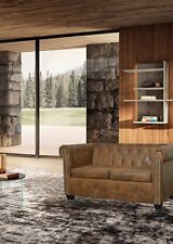 Canapé Chesterfield 2 places cuir artificiel marron