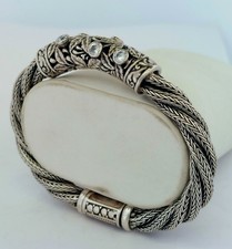 Sterling Silver 4 Twisted Rops Floral Pattern Bracelet, Wide 8.5mm, Size 6.75"