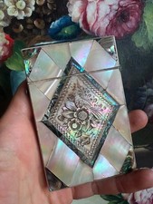 Box & Case & Card Holder Mother of Pearl Engraved & Birds XIX Eme Antique Box