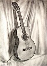 Drawing Classical Guitar Charcoal Instrument Musician Guitarist Music Lover 