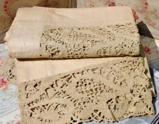 OLD LINEN SHEET CURTAIN and crochet braid circa 1900, Never mounted!