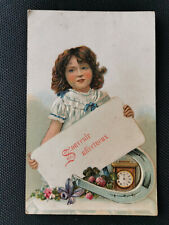 CPA Affectionate Souvenir - A Little Girl - Horseshoe - Refrigerated Card Clock