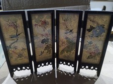 Petit paravent chinois en bois décors poissons et oiseaux