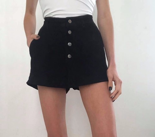 Short mango noir cuir porc - cuir,