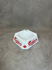 Vintage Carlsberg Advertising White Glass Ashtray Made in France
