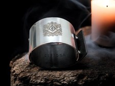 Steel and Leather Cuff Bracelet: Stylish Maconic Seal - Freemasonry g