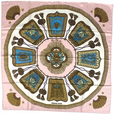 HERMES Carre 90 Poste et Cavalerie saber bag Scarf silk Pink Multicolor Women