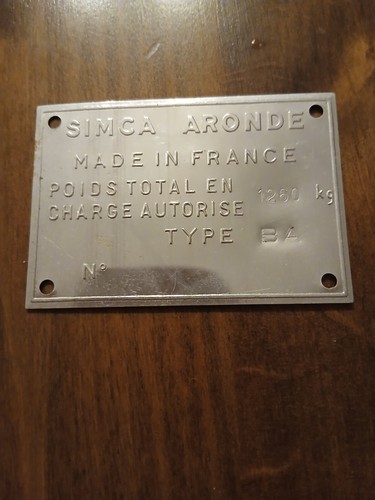 Simca aronde plaque - :,