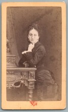1870 CDV Pensive Woman Leaning to a Carved Wood Console. Photo Montpellier