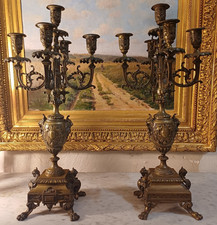 Paire De Chandeliers, cinq Feux en Bronze, Époque Fin 19 Eme