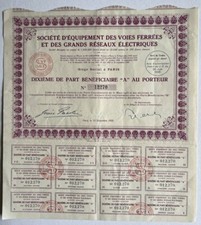 1935 TRAIN CHEMIN DE FER ACTION PART RAILWAYS ELECTRICAL NETWORKS PARIS