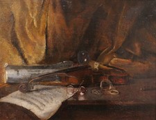 antique painting Emile Boulard violin instrument music impressionism