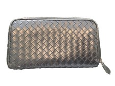 Très Beau Et Authentique Porte Feuille Cuir Tressé Noir Bottega Veneta Tbe