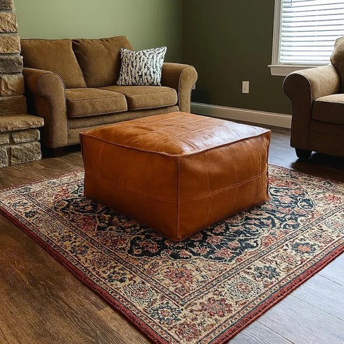 Leather pouffe footstool - leather,