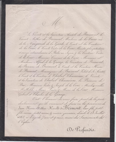 1868 faire part - 1868, décès
