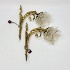 2 Gilded Bronze Wall Sconces 19th Century Rose Molded Glass Globes