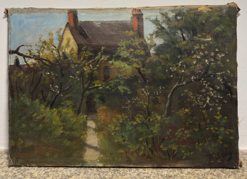 Huile sur toile - étude, jardin