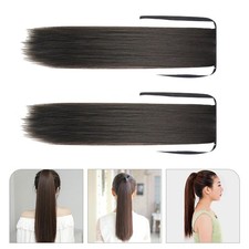  2 Pcs Flexible Wavy Hairpieces Clip In Extension Queue De Cheval Noir Naturel