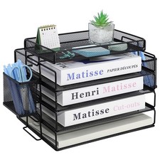 Corbeille à Courrier Empilable avec Porte-stylos en Métal, Organiseur de Bure...