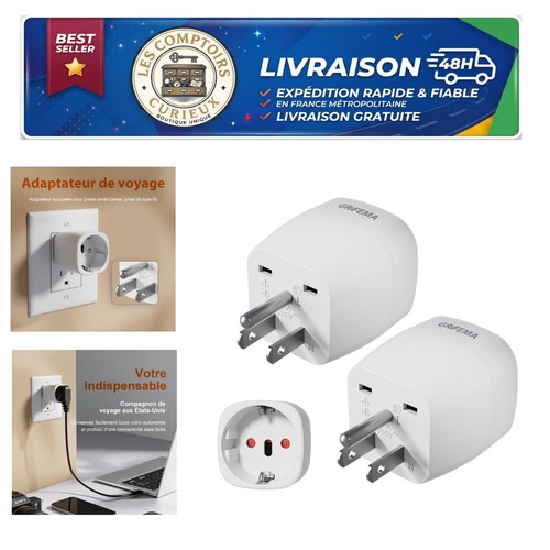 Adaptateur prise usa type - adaptateur,