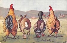 FANCY POSTCARD REPRESENTING FARM ANIMALS / CHICKEN / DUCK / RABBIT