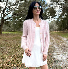 Vintage Cache Angora Button Cardigan Sweater Rabbit Pink Silver Metallic Small