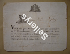 Death notice of Madame Marie Thérèse CASTAING D'ANGLADE 1833 Saint-Malo