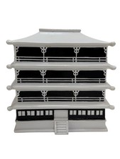 Pagoda Tissue Box Holder Black & White Ceramic & Resin 4 sided Decorative CB