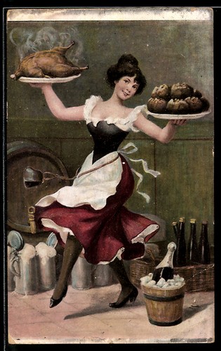 Carte postale jolie - carte, serveuse