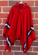 Vintage Western Red Wool Poncho One Size with Fringe Cowboy Clint Eastwood 