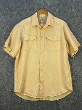 ANGELO LITRICO Men’s Vintage M 100% Linen Short Sleeve Shirt Pale Yellow Casual